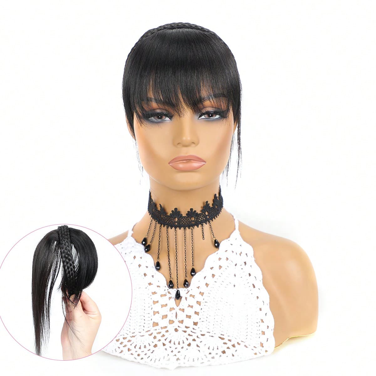 Bandeau TressÃ© Ã€ Torsion De 10", Accessoire Capillaire Naturel Pour Encadrer Le Visage Avec Frange De Clip Et MÃ¨ches De Cheveux human hair