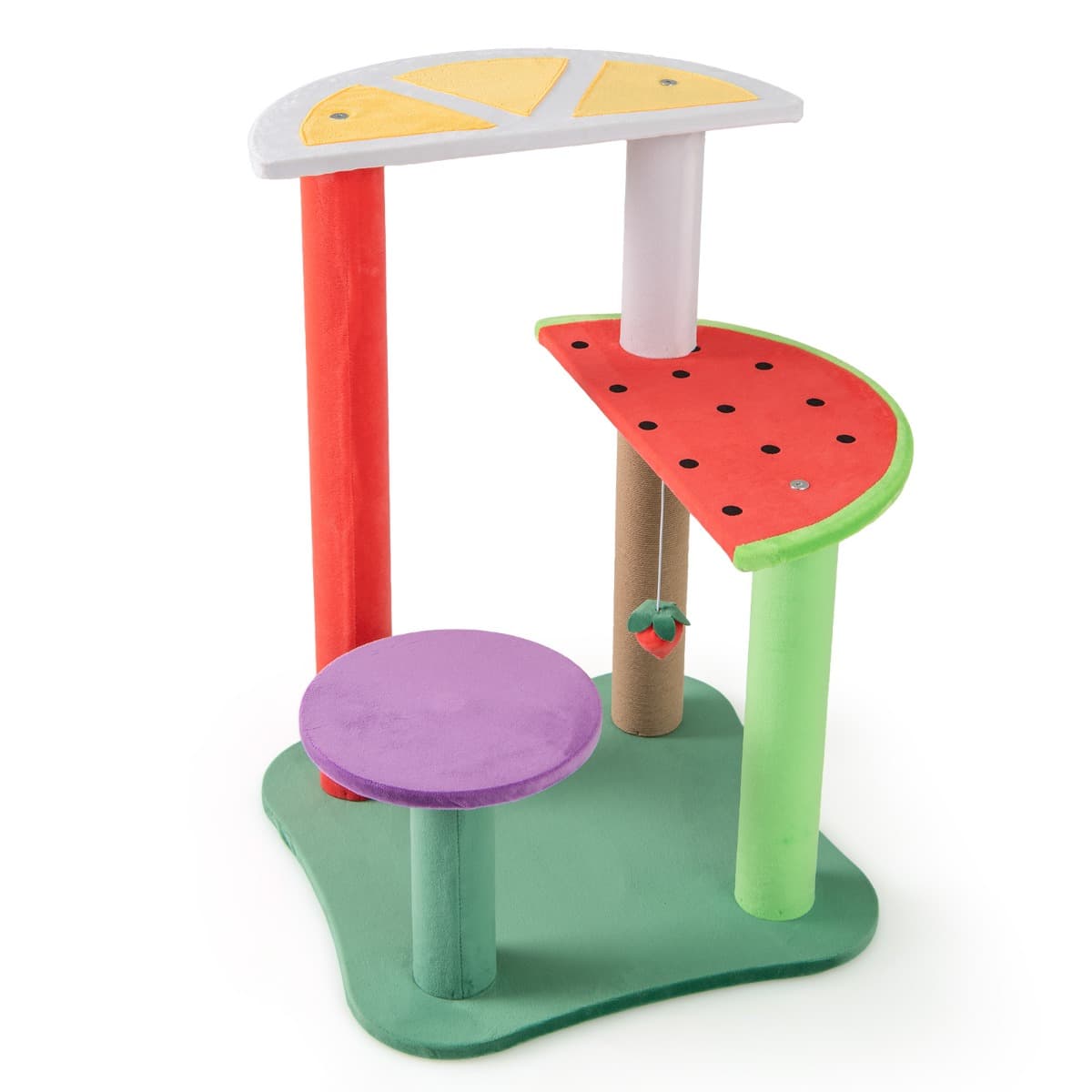 CostwayArbre à Chat Mignon de 69 CM Tour pour Chat Multiniveau Esthétique en Forme de Fruits avec Plateformes en Forme de Fruits