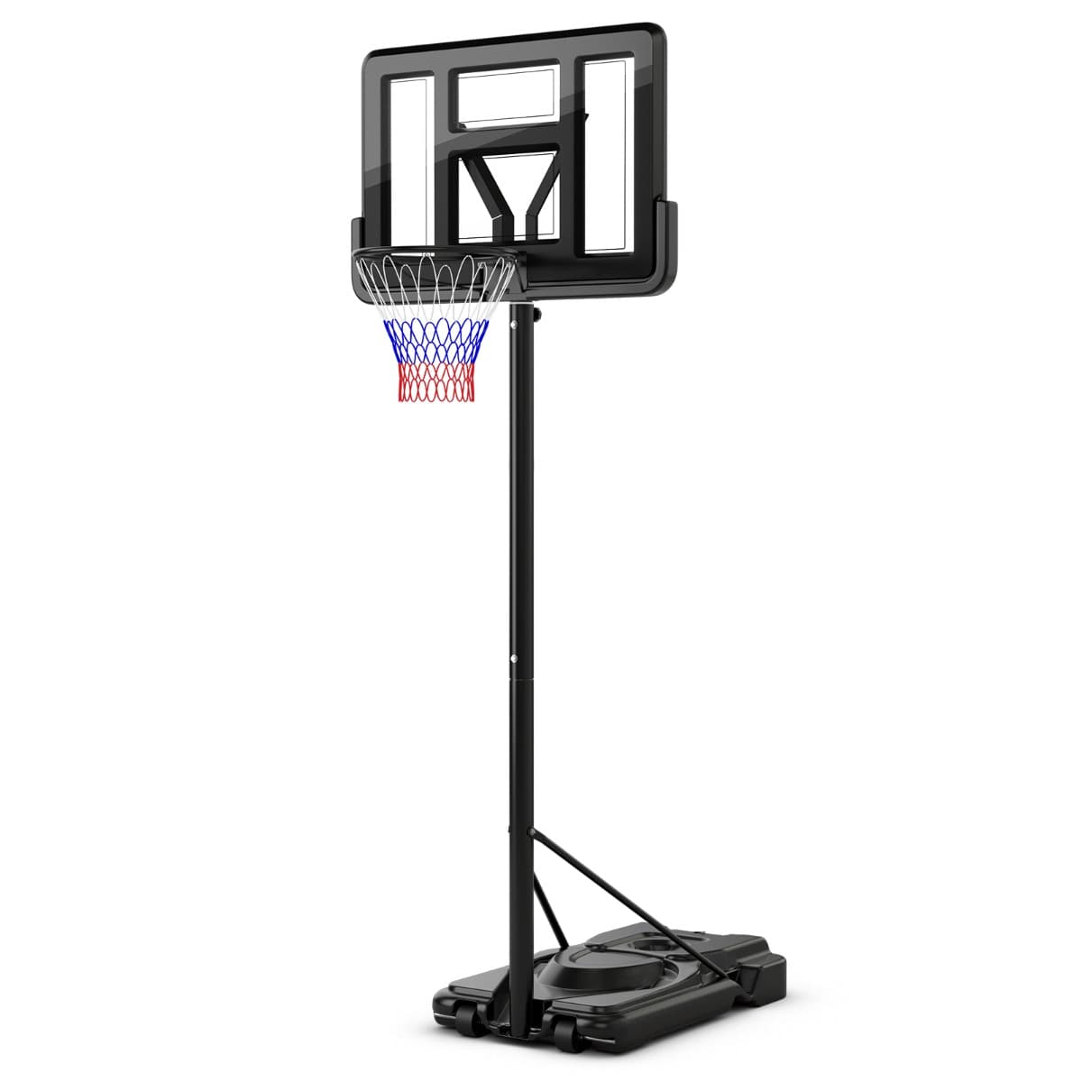 CostwayPanier de Basket-Ball sur Pied avec Hauteur Réglable à 12 Niveaux 232-305CM Basketball avec Roues Panneau Arrière Rangement de Balle