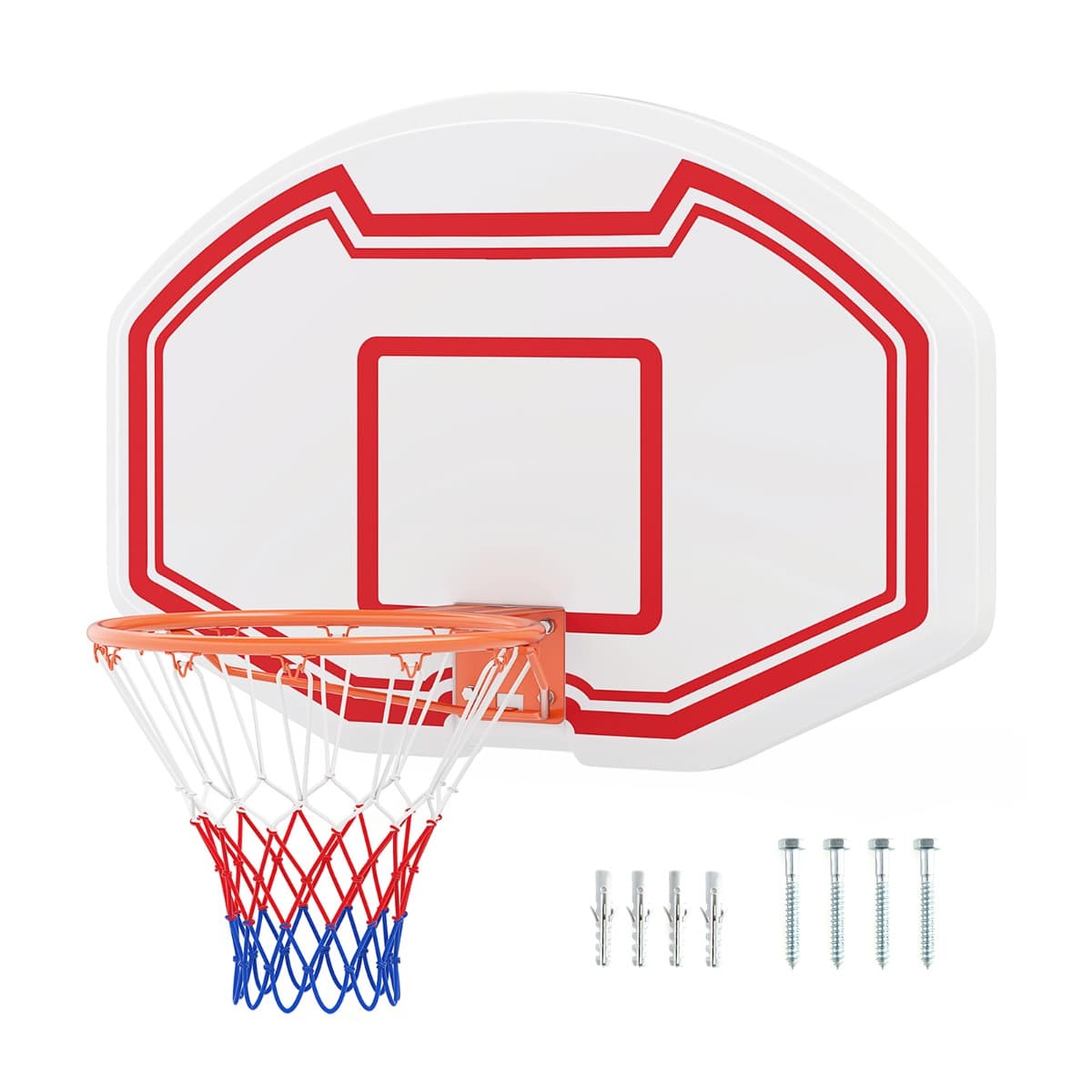CostwayPanier de Basket Mural 45 cm avec Panneau Incassable Panier Basket-Ball avec Filet Anti-Déchirure 91 x 61 cm Blanc+Rouge