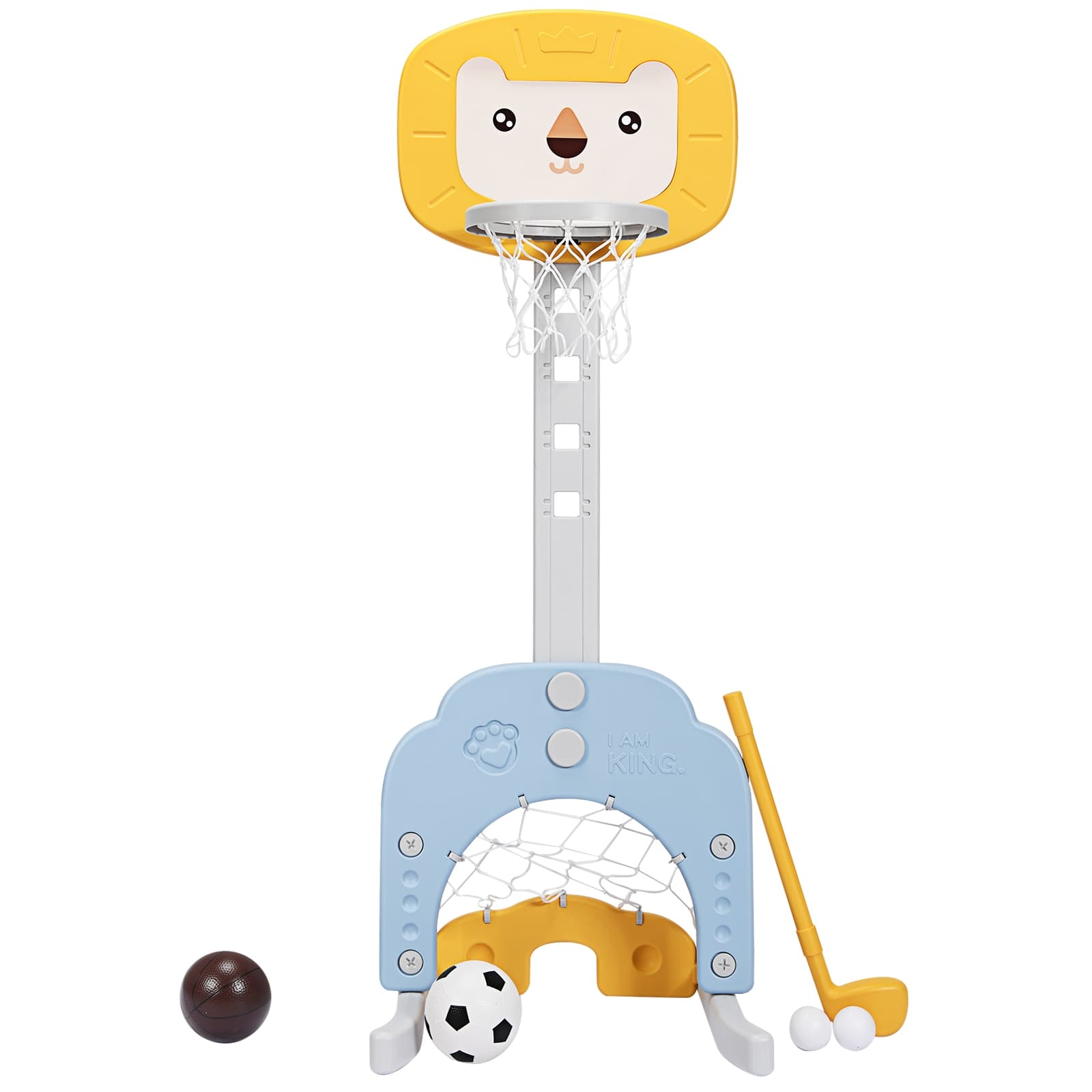 CostwaySupport de Basket Multifonctionnel 3-en-1 Hauteur Ajustables de 110 à 149cm Jaune et Bleu