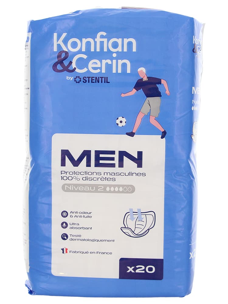 Stentil Konfian & Cerin Men Niveau 2 Protections Masculines Discrètes 20 Unités