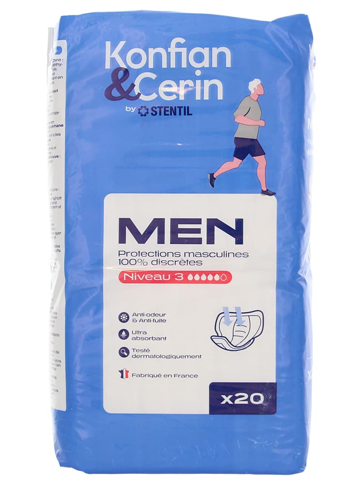 Stentil Konfian & Cerin Men Niveau 3 Protections Masculines Discrètes 20 Unités
