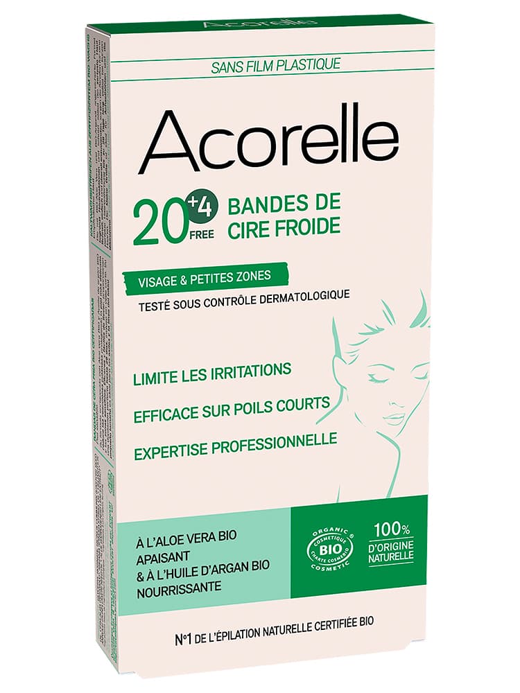 Acorelle Bandes de Cire Froide Aisselles & Maillot Bio x 20 Unités + 4 Offertes