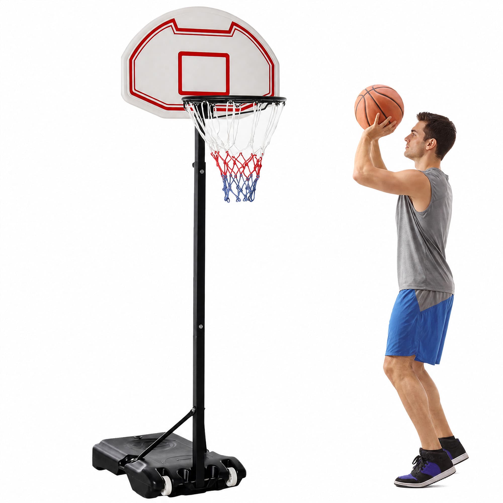 Homcom Panier de Basket-Ball sur Pied Hauteur Réglable Blanc 75 x 45 x 210 cm